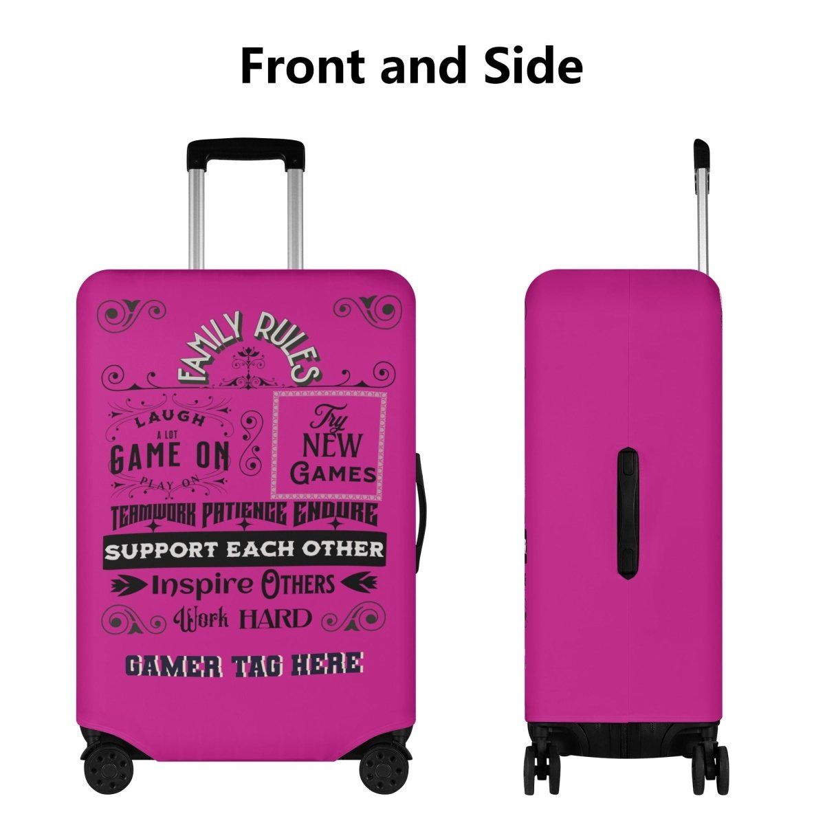 Pink Gaming Family Rules Luggage Cover - Iron Phoenix GHG
