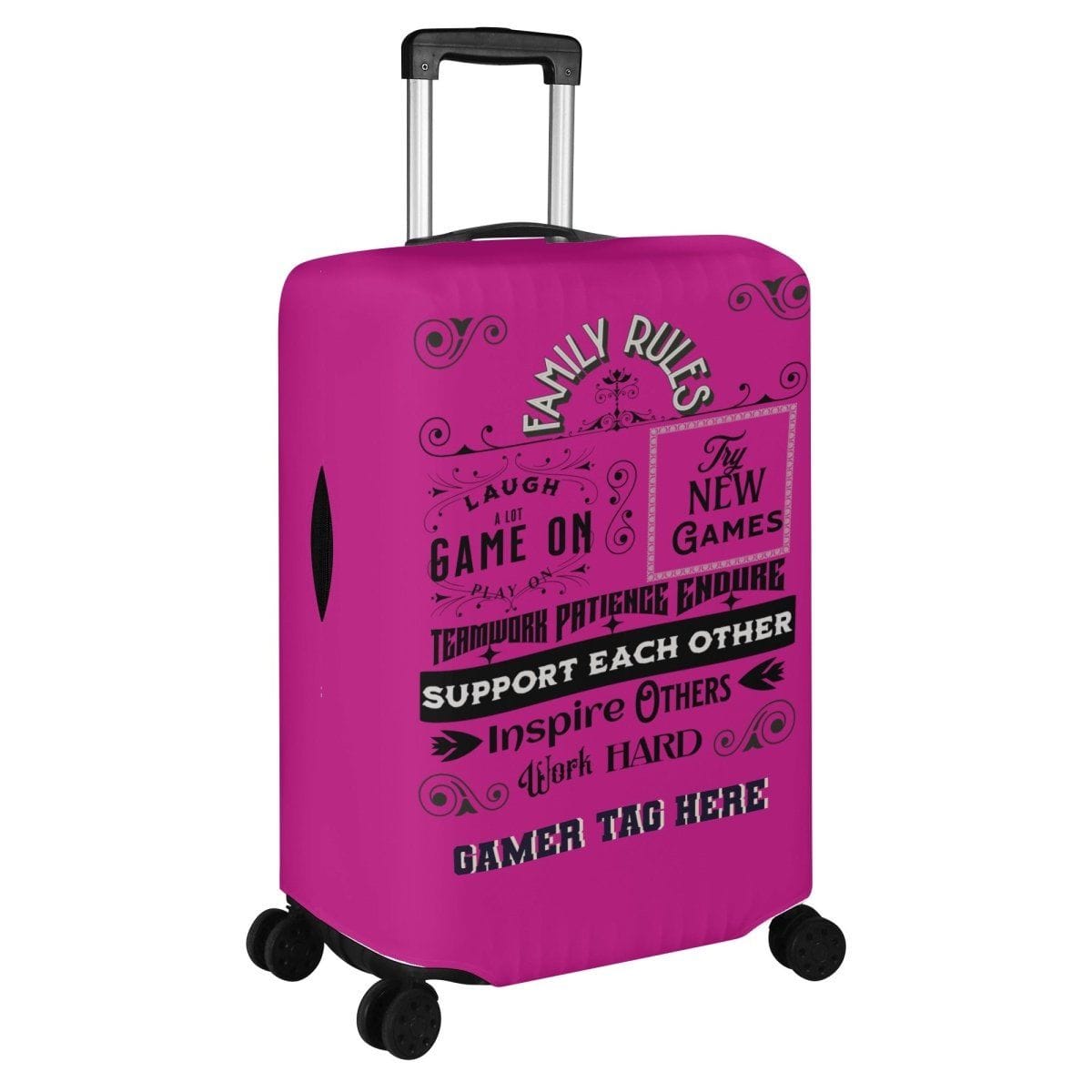 Pink Gaming Family Rules Luggage Cover - Iron Phoenix GHG