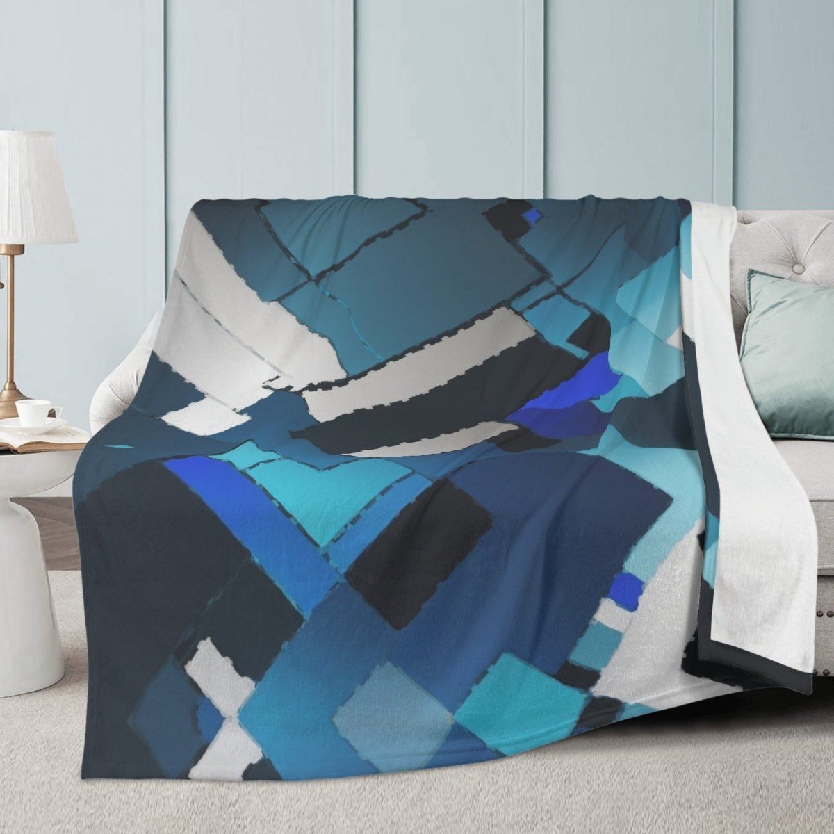 Premium Blue Blocks Polyester Fleece Blanket - Soft and Luxurious - Iron Phoenix GHG