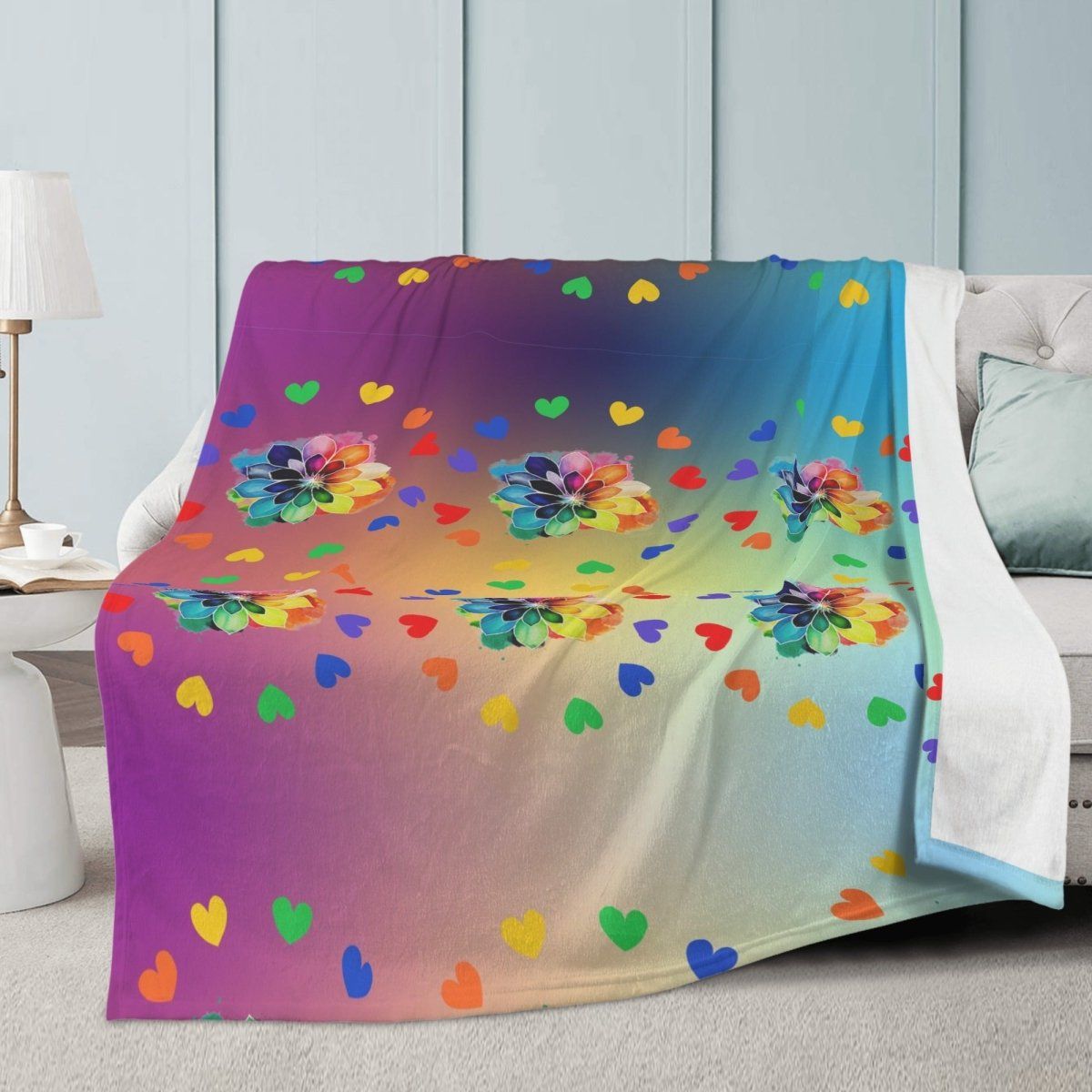 Premium Rainbow Flower Soft Polyester Fleece Blanket - Cozy and Vibrant - Iron Phoenix GHG
