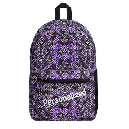 Purple and black customizable All Over Print Polyester Vintage Backpack - Iron Phoenix GHG