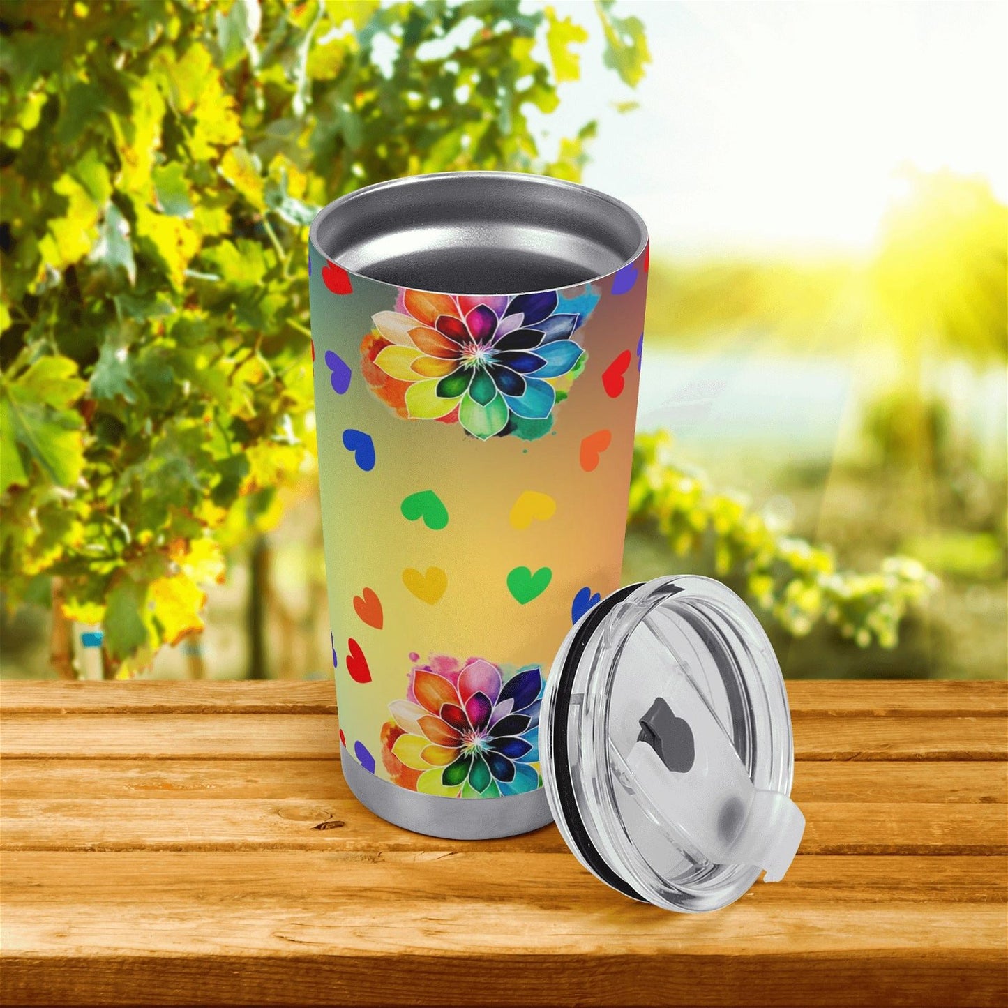 Rainbow Cheer Tumbler   Colorful  Happy Drinkware - Iron Phoenix GHG