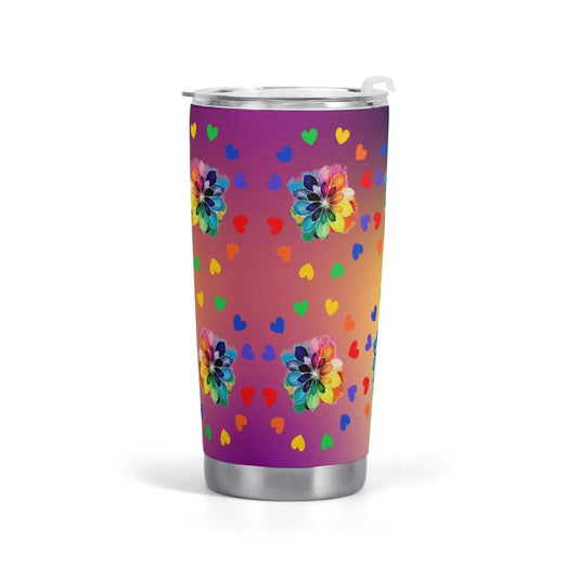 Rainbow Flowers Car Cup - Vibrant All Over Print for Colorful Style - Iron Phoenix GHG