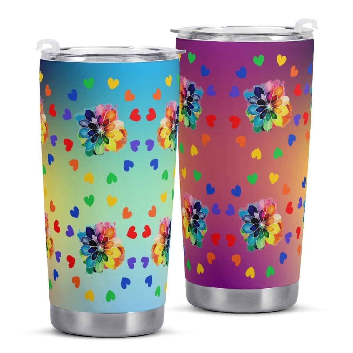 Rainbow Flowers Car Cup - Vibrant All Over Print for Colorful Style - Iron Phoenix GHG