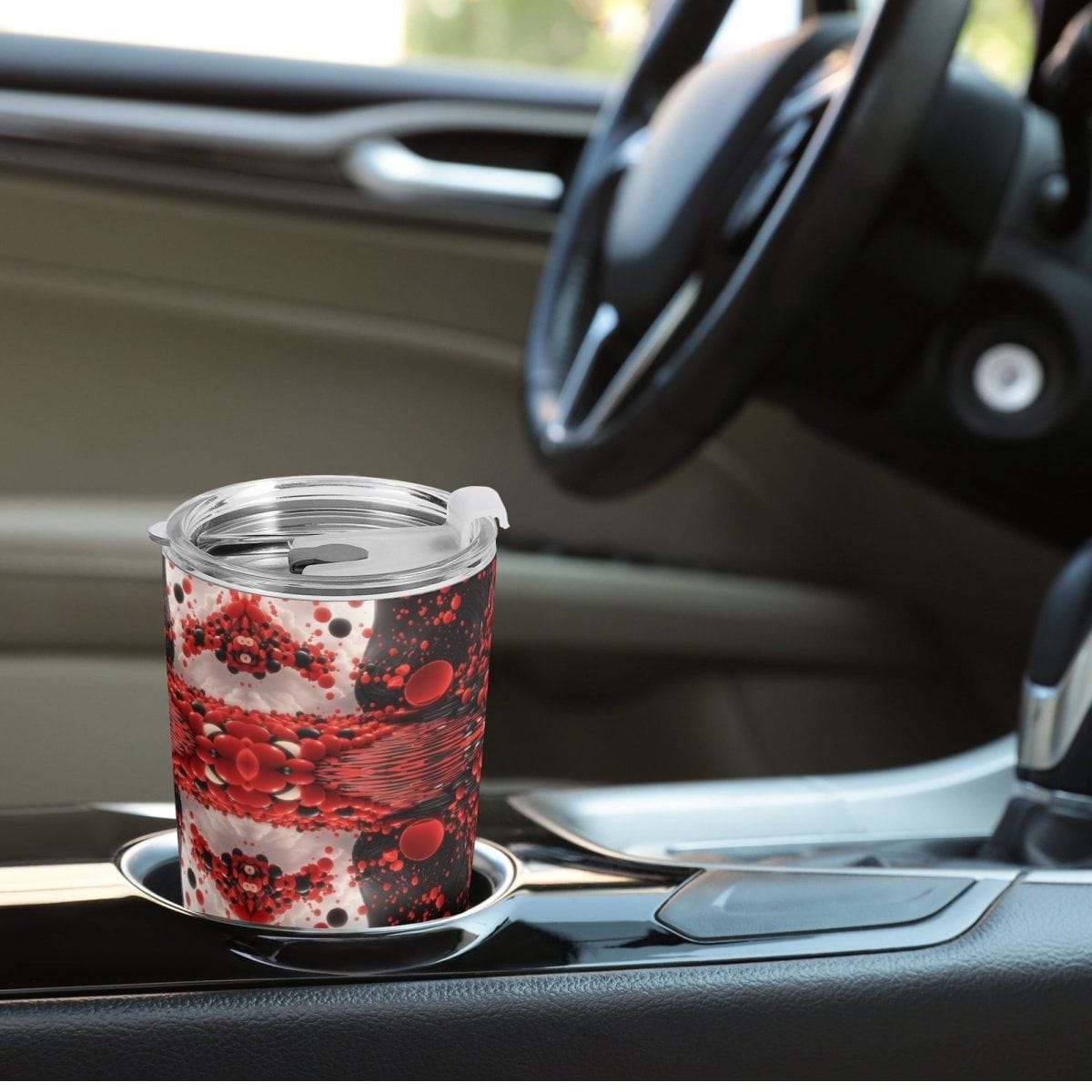 Red Black and White All Over Print Car Cup - Graphic Design Reusable - Iron Phoenix GHG