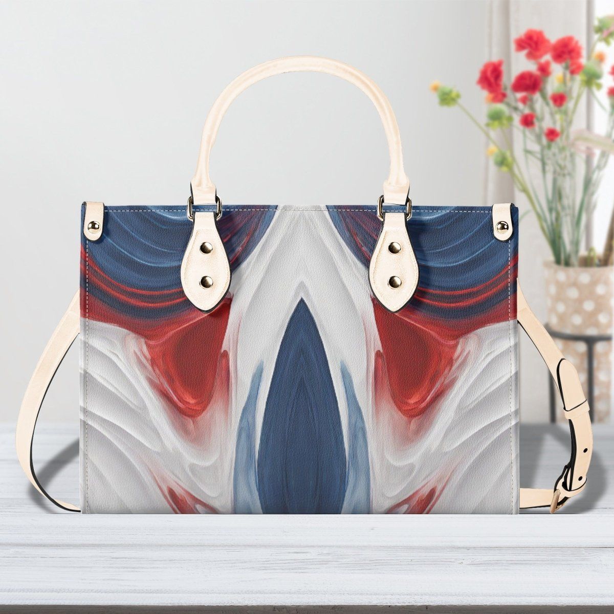 Red White Blue Swirls - Luxury Leather Womens Bag - Iron Phoenix GHG