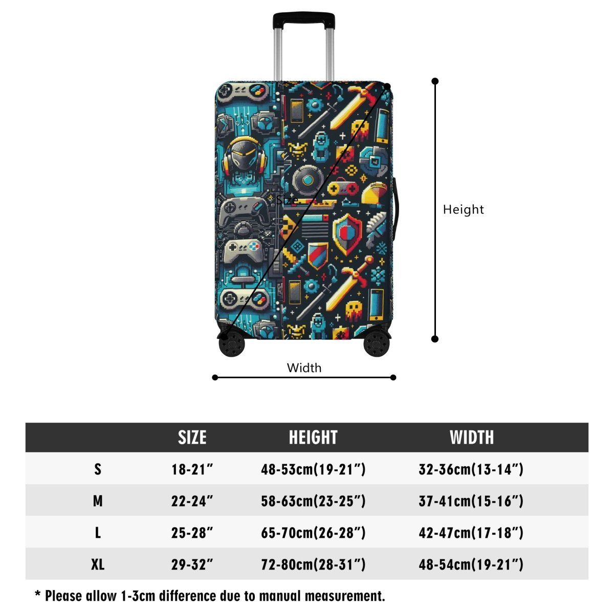 Retro Gaming Luggage Cover - Fun Nostalgia Design for Hassle-Free Travel - Iron Phoenix GHG