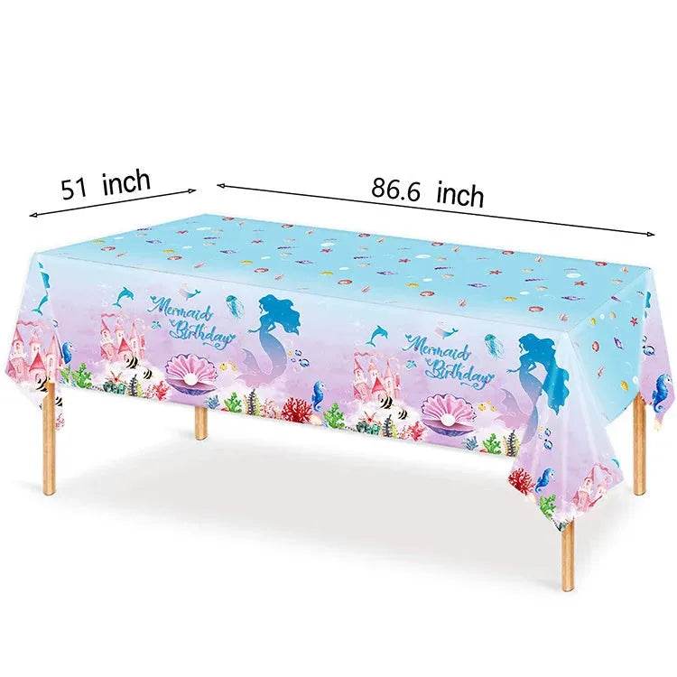Mermaid Birthday Party Disposable Tablecloth Little Mermaid Party Table Cover Under the Sea Theme Kids Baby Shower Decorations - Iron Phoenix GHG