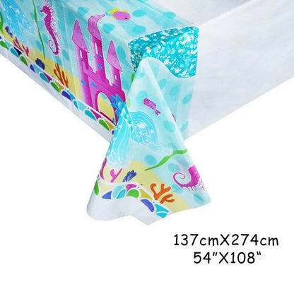 Mermaid Birthday Party Disposable Tablecloth Little Mermaid Party Table Cover Under the Sea Theme Kids Baby Shower Decorations - Iron Phoenix GHG