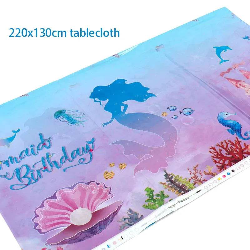 Mermaid Birthday Party Disposable Tablecloth Little Mermaid Party Table Cover Under the Sea Theme Kids Baby Shower Decorations - Iron Phoenix GHG