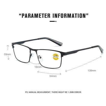 Men Square Metal Large Frame Reading Glasses Frame Men Elderly Presbyopia Glasses Blue Light Blocking Eye Protection Eyeglasses - Iron Phoenix GHG