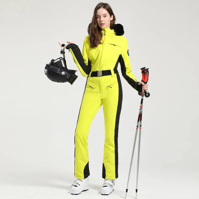 GSOU SNOW One-piece Ski Suit Women Thickening Snowboard Female Overalls Winter Windproof Waterproof Breathable Clothing Skiing - Iron Phoenix GHG