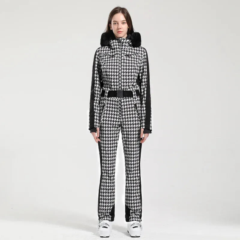 GSOU SNOW One-piece Ski Suit Women Thickening Snowboard Female Overalls Winter Windproof Waterproof Breathable Clothing Skiing - Iron Phoenix GHG
