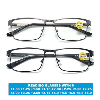Men Square Metal Large Frame Reading Glasses Frame Men Elderly Presbyopia Glasses Blue Light Blocking Eye Protection Eyeglasses - Iron Phoenix GHG