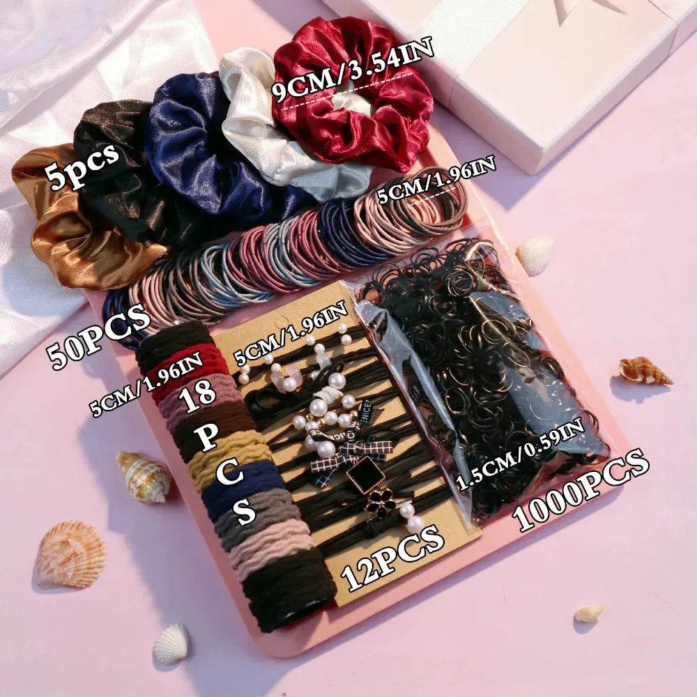 1085PCS Dark Hair Accessories for Woman Set Seamless Ponytail Holders Variety Hair Scrunchies HairBands Scrunchy Hair Ties - Iron Phoenix GHG