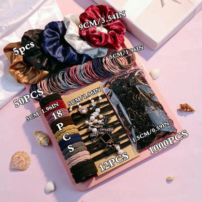 1085PCS Dark Hair Accessories for Woman Set Seamless Ponytail Holders Variety Hair Scrunchies HairBands Scrunchy Hair Ties - Iron Phoenix GHG