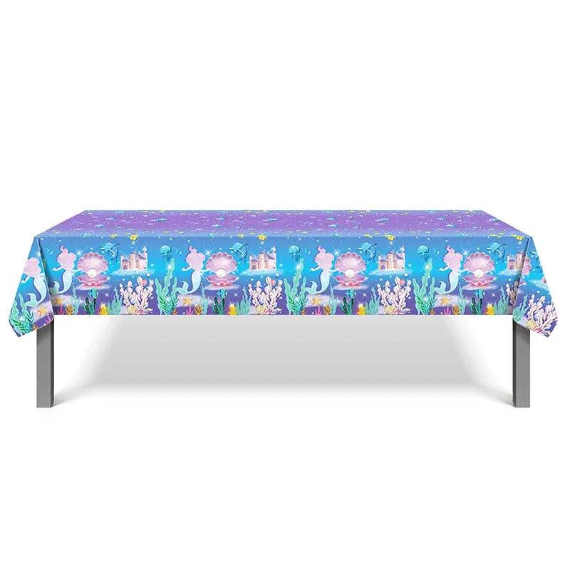 Mermaid Birthday Party Disposable Tablecloth Little Mermaid Party Table Cover Under the Sea Theme Kids Baby Shower Decorations - Iron Phoenix GHG
