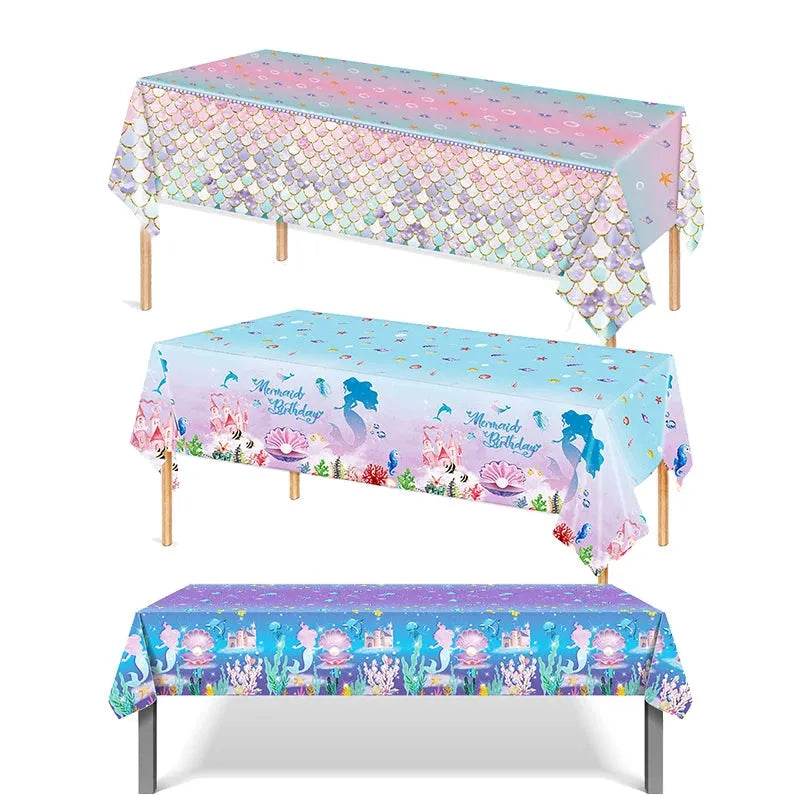Mermaid Birthday Party Disposable Tablecloth Little Mermaid Party Table Cover Under the Sea Theme Kids Baby Shower Decorations - Iron Phoenix GHG