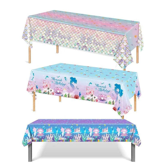 Mermaid Birthday Party Disposable Tablecloth Little Mermaid Party Table Cover Under the Sea Theme Kids Baby Shower Decorations - Iron Phoenix GHG
