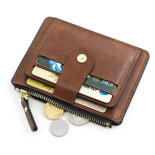 Men Fashion Credit ID Card Holder Wallet Male Slim Leather Wallet with Coin Pocket Brand Designer Brown Business Purse - Iron Phoenix GHG