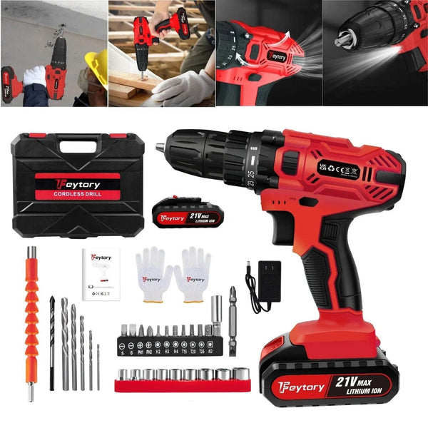 21V Cordless Drill Driver Set - 2-Speed Electric Drill with Accessories - Iron Phoenix GHG