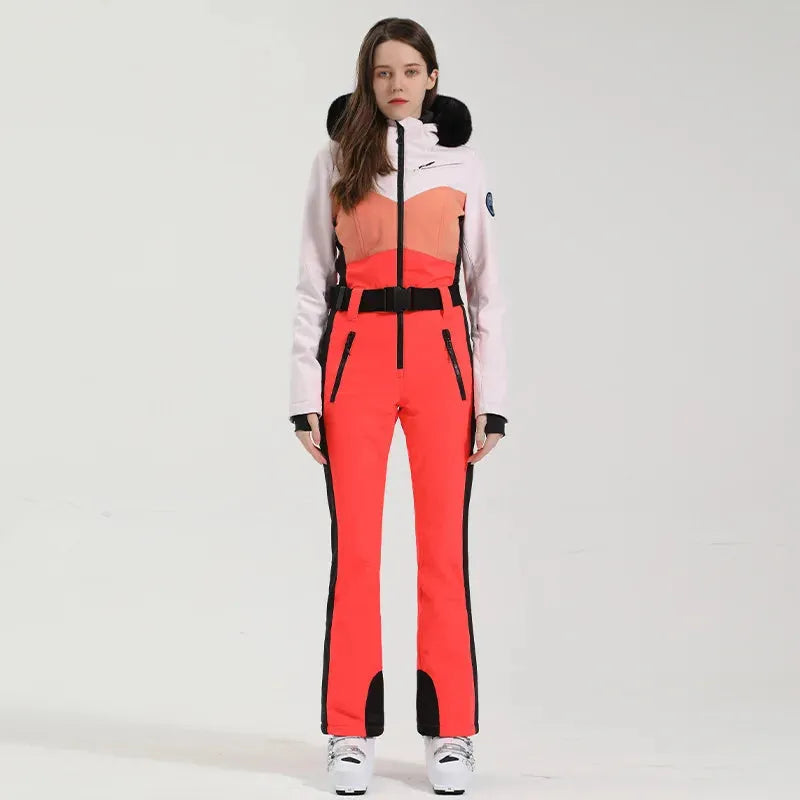GSOU SNOW One-piece Ski Suit Women Thickening Snowboard Female Overalls Winter Windproof Waterproof Breathable Clothing Skiing - Iron Phoenix GHG
