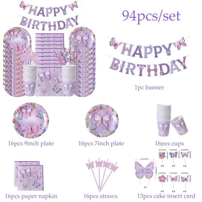 Butterfly Theme Party Tableware Set 80-94pcs (by Enanal) Eco 2025 - Iron Phoenix GHG
