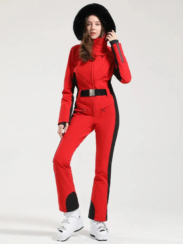 GSOU SNOW One-piece Ski Suit Women Thickening Snowboard Female Overalls Winter Windproof Waterproof Breathable Clothing Skiing - Iron Phoenix GHG