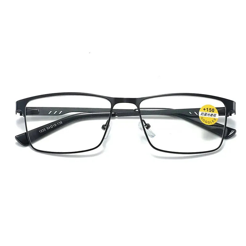 Men Square Metal Large Frame Reading Glasses Frame Men Elderly Presbyopia Glasses Blue Light Blocking Eye Protection Eyeglasses - Iron Phoenix GHG