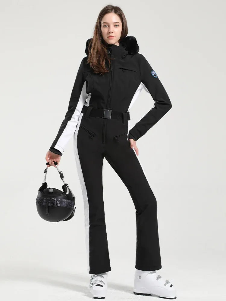 GSOU SNOW One-piece Ski Suit Women Thickening Snowboard Female Overalls Winter Windproof Waterproof Breathable Clothing Skiing - Iron Phoenix GHG