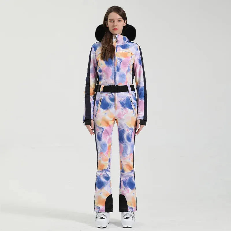 GSOU SNOW One-piece Ski Suit Women Thickening Snowboard Female Overalls Winter Windproof Waterproof Breathable Clothing Skiing - Iron Phoenix GHG