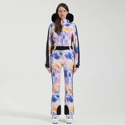 GSOU SNOW One-piece Ski Suit Women Thickening Snowboard Female Overalls Winter Windproof Waterproof Breathable Clothing Skiing - Iron Phoenix GHG
