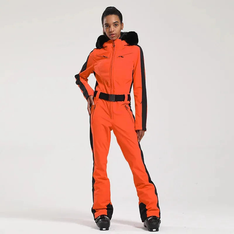 GSOU SNOW One-piece Ski Suit Women Thickening Snowboard Female Overalls Winter Windproof Waterproof Breathable Clothing Skiing - Iron Phoenix GHG