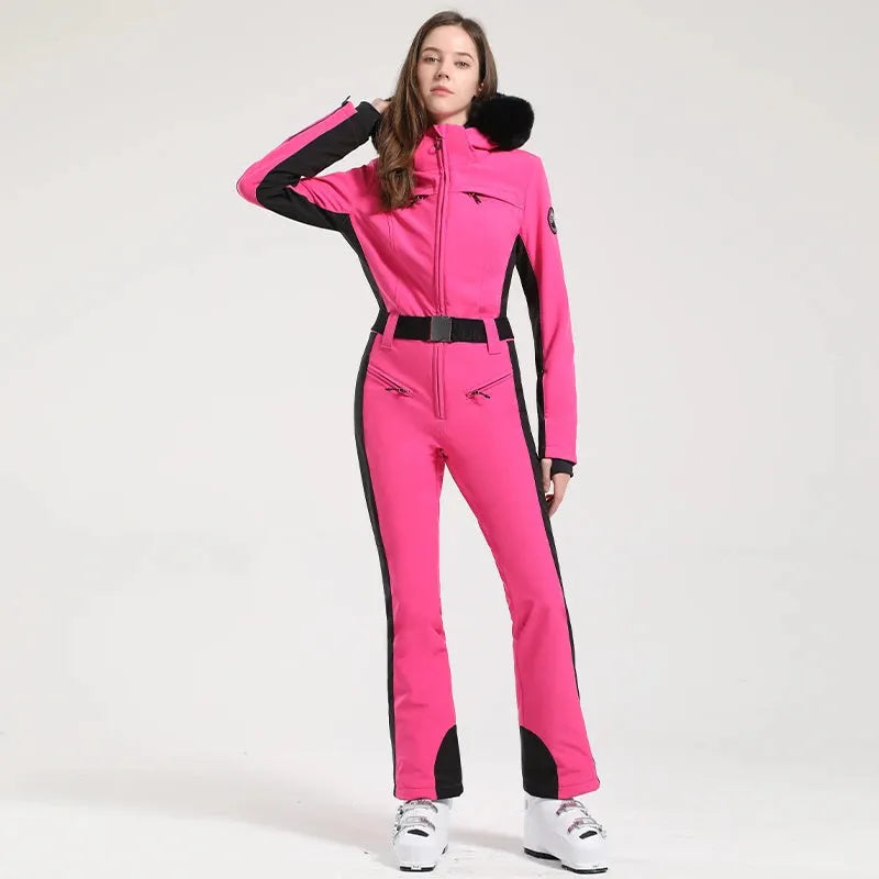 GSOU SNOW One-piece Ski Suit Women Thickening Snowboard Female Overalls Winter Windproof Waterproof Breathable Clothing Skiing - Iron Phoenix GHG