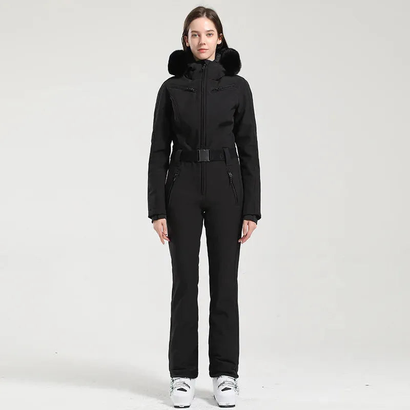 GSOU SNOW One-piece Ski Suit Women Thickening Snowboard Female Overalls Winter Windproof Waterproof Breathable Clothing Skiing - Iron Phoenix GHG