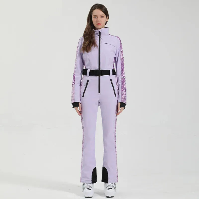 GSOU SNOW One-piece Ski Suit Women Thickening Snowboard Female Overalls Winter Windproof Waterproof Breathable Clothing Skiing - Iron Phoenix GHG