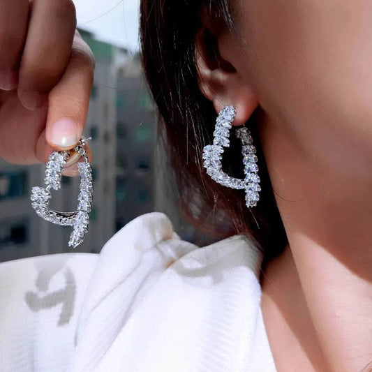 Drop Earrings - Eco CWWZircons CZ943 4.4cm Leaf - Iron Phoenix GHG