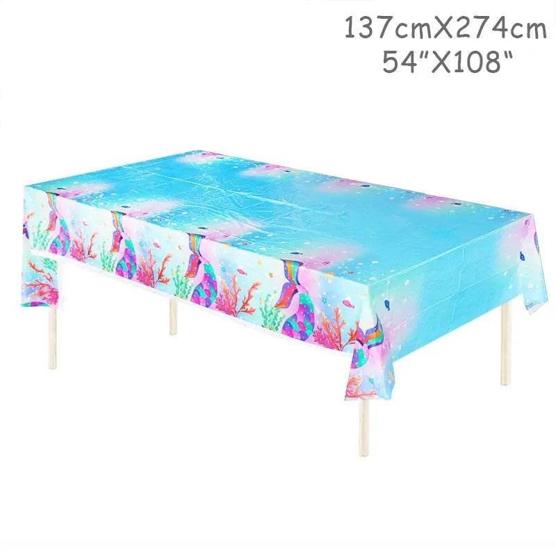 Mermaid Birthday Party Disposable Tablecloth Little Mermaid Party Table Cover Under the Sea Theme Kids Baby Shower Decorations - Iron Phoenix GHG