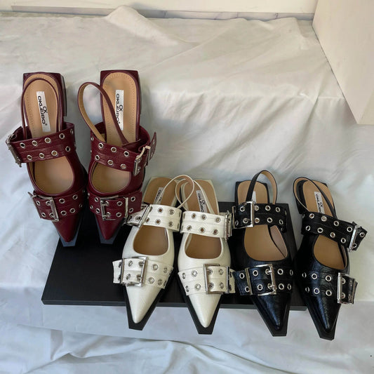 New Women Sandals Shoes Pointed Toe 2025 Spring Fashion Shallow Footwear Slingbacks Ladies Sandals Flats Shoes Big size - Iron Phoenix GHG