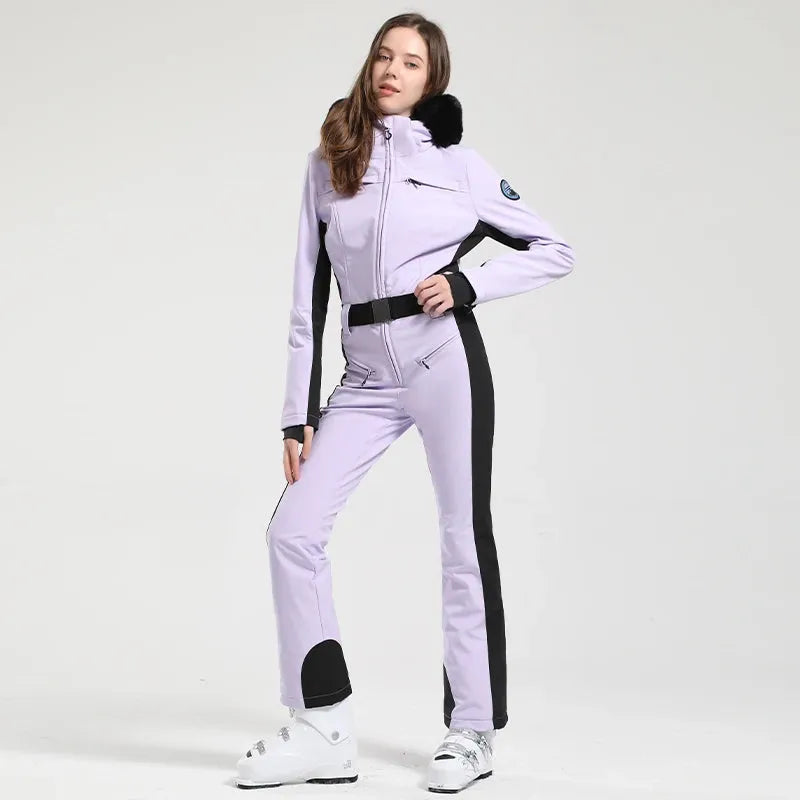 GSOU SNOW One-piece Ski Suit Women Thickening Snowboard Female Overalls Winter Windproof Waterproof Breathable Clothing Skiing - Iron Phoenix GHG