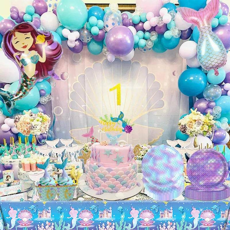 Mermaid Birthday Party Disposable Tablecloth Little Mermaid Party Table Cover Under the Sea Theme Kids Baby Shower Decorations - Iron Phoenix GHG