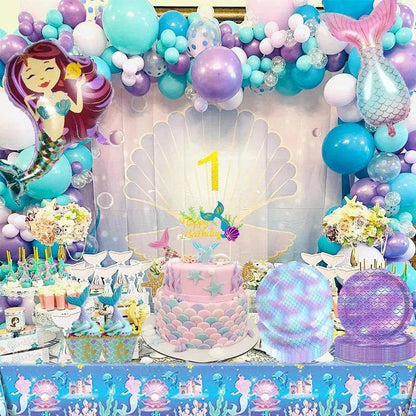 Mermaid Birthday Party Disposable Tablecloth Little Mermaid Party Table Cover Under the Sea Theme Kids Baby Shower Decorations - Iron Phoenix GHG