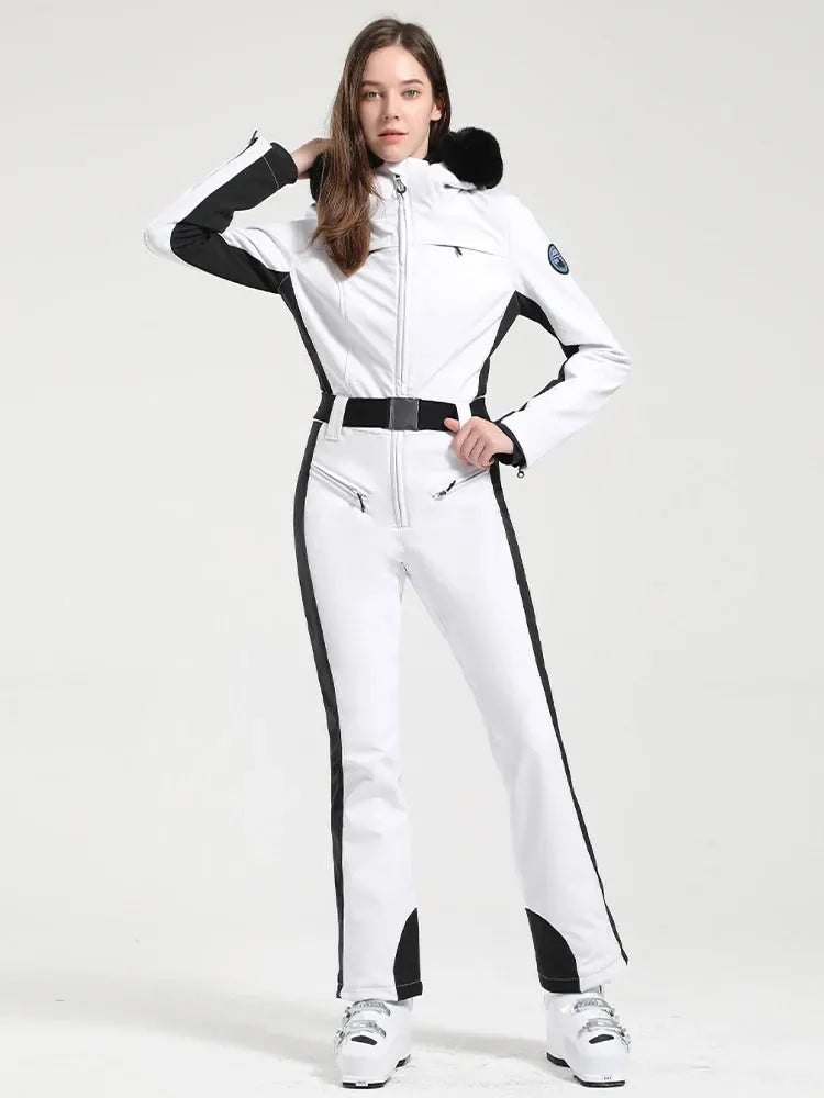 GSOU SNOW One-piece Ski Suit Women Thickening Snowboard Female Overalls Winter Windproof Waterproof Breathable Clothing Skiing - Iron Phoenix GHG