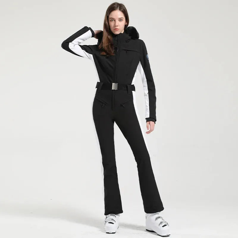 GSOU SNOW One-piece Ski Suit Women Thickening Snowboard Female Overalls Winter Windproof Waterproof Breathable Clothing Skiing - Iron Phoenix GHG