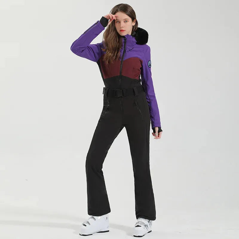 GSOU SNOW One-piece Ski Suit Women Thickening Snowboard Female Overalls Winter Windproof Waterproof Breathable Clothing Skiing - Iron Phoenix GHG