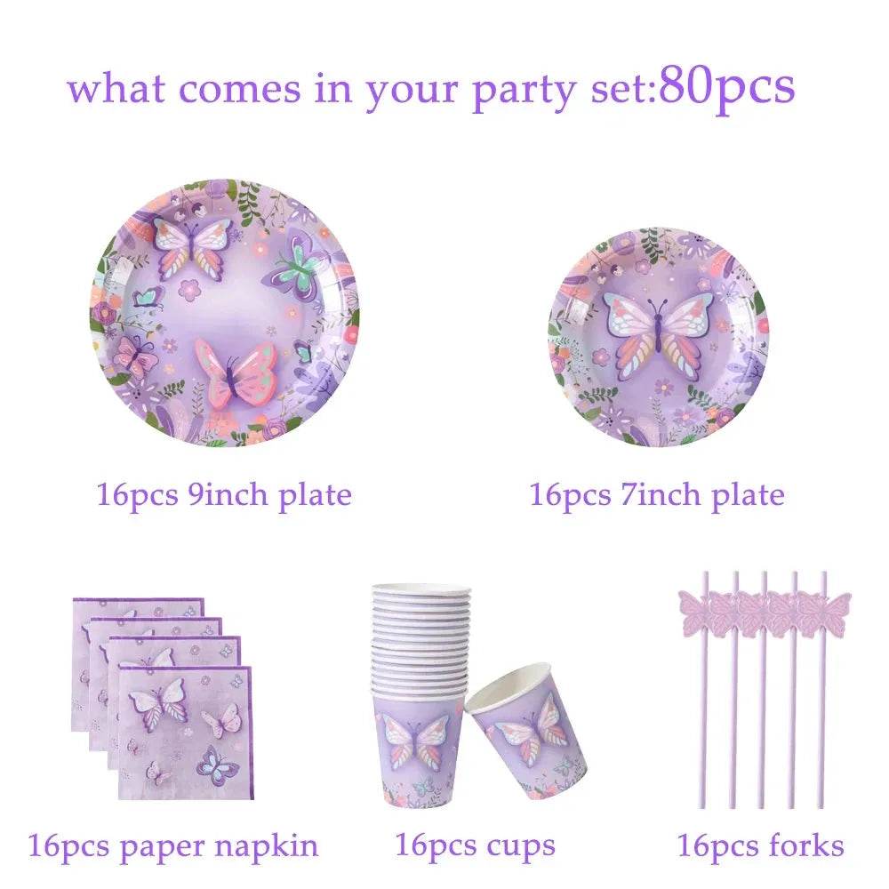 Butterfly Theme Party Tableware Set 80-94pcs (by Enanal) Eco 2025 - Iron Phoenix GHG