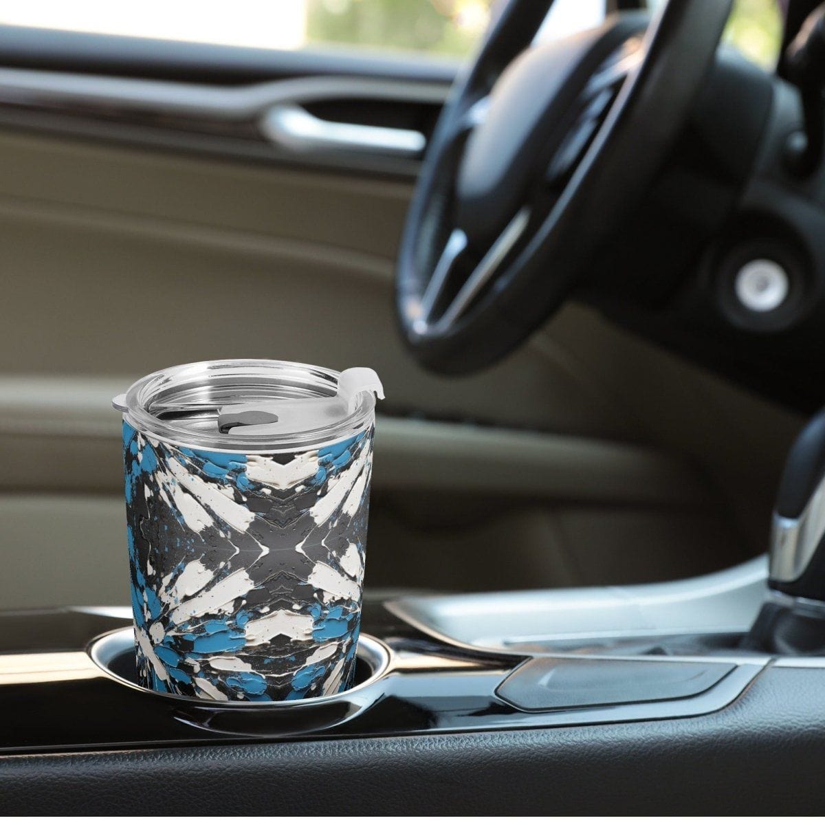 Sapphire Noir Patterned Car Cup- On-the-Go Sipping - Iron Phoenix GHG