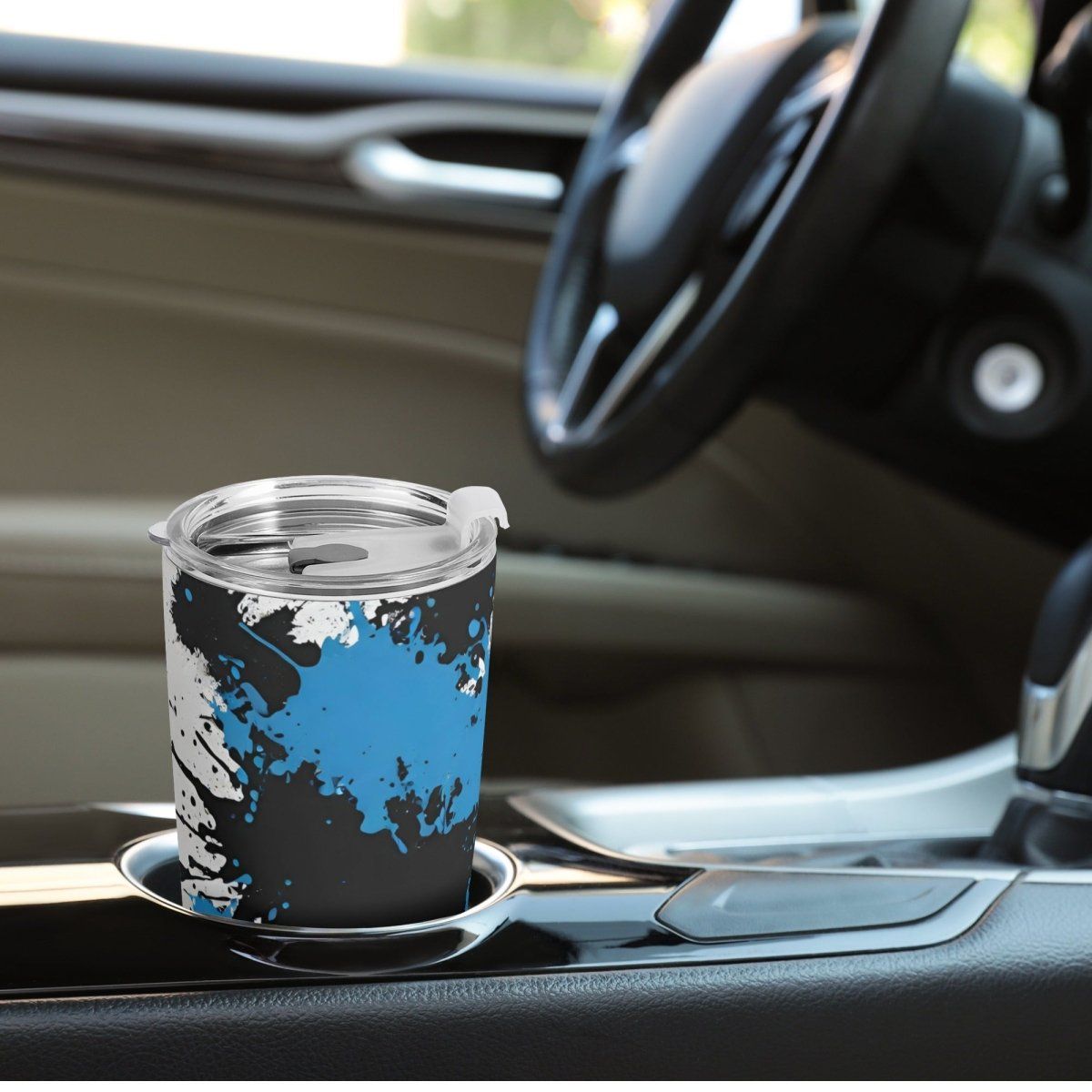 Sapphire Noir Splatter Car Cup - All Over Print for a Unique and Stylish Drive - Iron Phoenix GHG