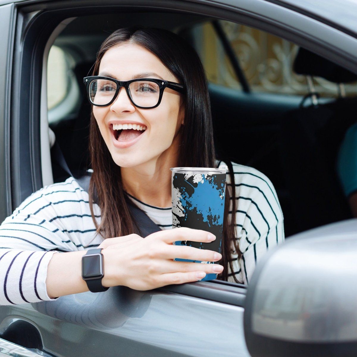 Sapphire Noir Splatter Car Cup - All Over Print for a Unique and Stylish Drive - Iron Phoenix GHG