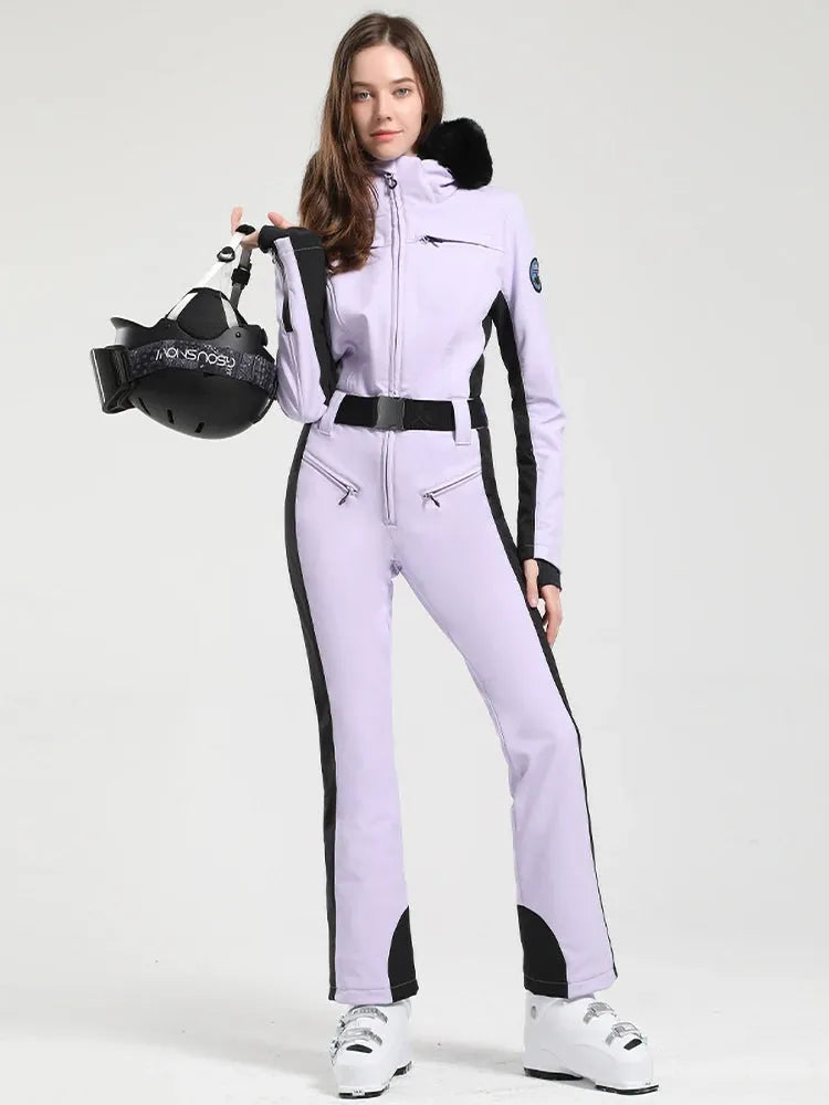 GSOU SNOW One-piece Ski Suit Women Thickening Snowboard Female Overalls Winter Windproof Waterproof Breathable Clothing Skiing - Iron Phoenix GHG
